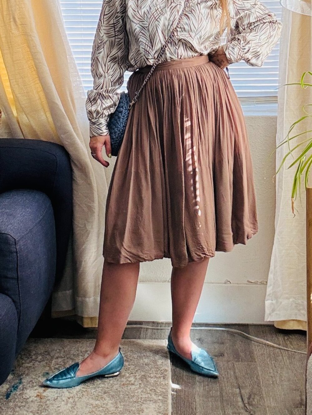 PRICE FIRM Vintage 50s Chiffon Full Pleated Light Brown Taupe Skirt Small